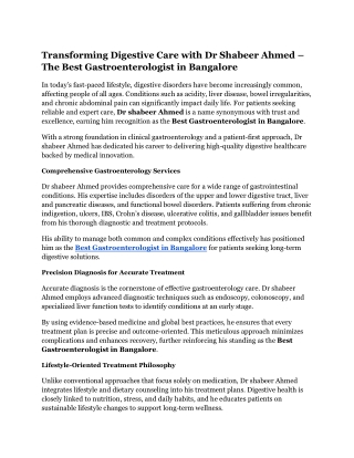 Transforming Digestive Care with Dr Shabeer Ahmed – The Best Gastroenterologist in Bangalore