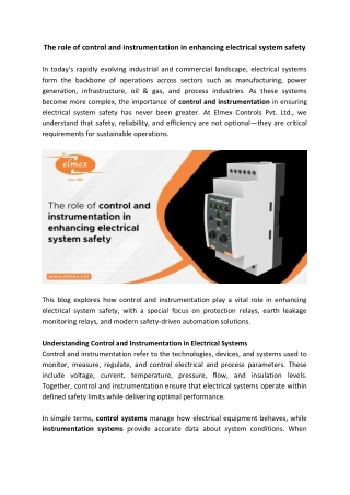 The role of control and instrumentation in enhancing electrical system safety