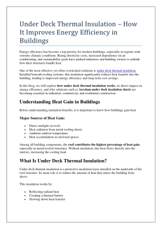 Under Deck Thermal Insulation – How It Improves Energy Efficiency in Buildings