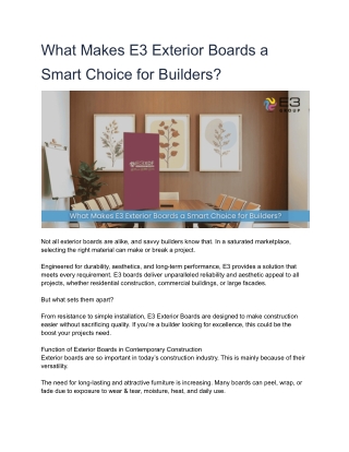What Makes E3 Exterior Boards a Smart Choice for Builders