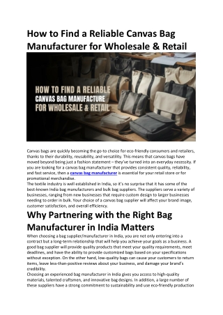 How to Find a Reliable Canvas Bag Manufacturer for Wholesale & Retail