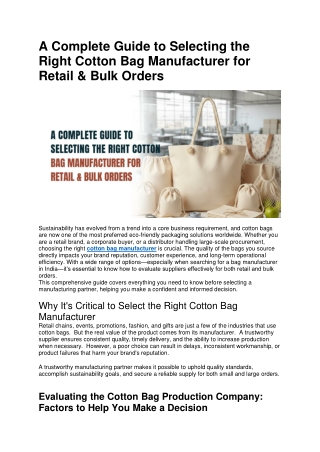 A Complete Guide to Selecting the Right Cotton Bag Manufacturer for Retail