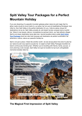 Spiti Valley Tour Packages for a Perfect Mountain Holiday