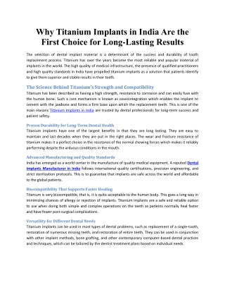 Why Titanium Implants in India Are the First Choice for Long