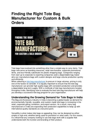 Finding the Right Tote Bag Manufacturer for Custom & Bulk Orders
