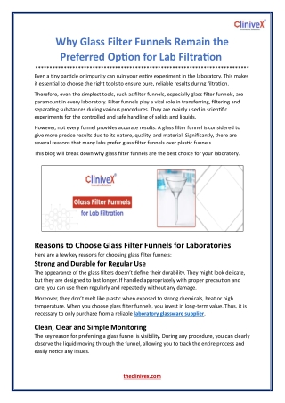 Why Glass Filter Funnels Remain the Preferred Option for Lab Filtration
