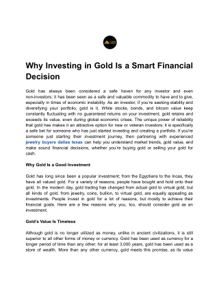 Why Investing in Gold Is a Smart Financial Decision