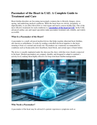 Pacemaker of the Heart in UAE – Advanced Cardiac Rhythm Care