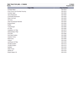 Valtra 1580 TRACTOR (BR) Tractor Parts Catalogue Manual Instant Download (Part No. C158002)