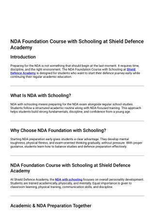 NDA Foundation Course with Schooling at Shield Defence Academy