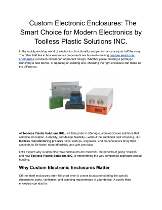 Custom Electronic Enclosures_ The Smart Choice for Modern Electronics by Toolless Plastic Solutions INC