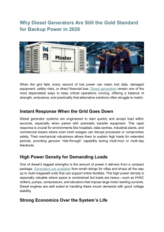 Why Diesel Generators Are Still the Gold Standard for Backup Power in 2026