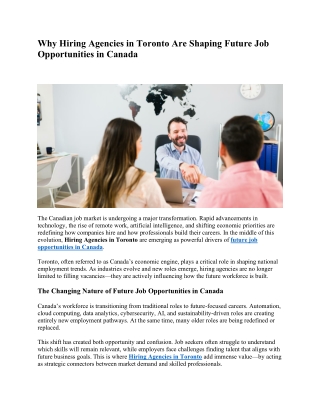 Why Hiring Agencies in Toronto Are Vital for Future Job Opportunities