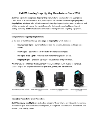 XMLITE Stage Lighting Solutions - Professional Moving Head & LED Lights for Global Events