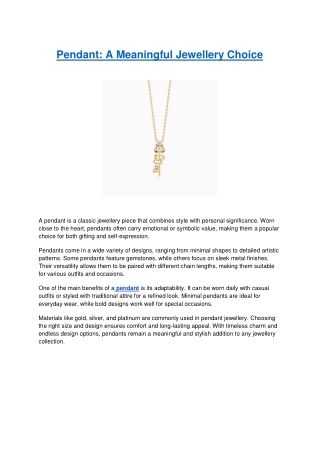 Pendant - A Meaningful Jewellery Choice