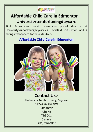 Affordable Child Care In Edmonton  Universitytenderlovingdaycare