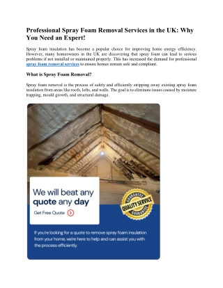 Professional Spray Foam Removal Services in the UK Why You Need an Expert