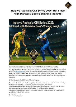 India vs Australia ODI Series 2025: Bet Smart with Mahadev Book’s Winning Insigh