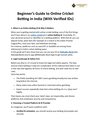 Beginner’s Guide to Online Cricket Betting in India (With Verified IDs)