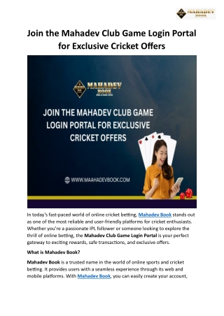 Join the Mahadev Club Game Login Portal for Exclusive Cricket Offers