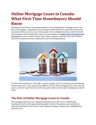 Online Mortgage Loans in Canada What First-Time Homebuyers Should Know