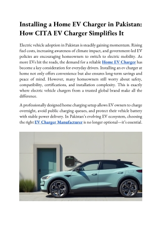 Installing a Home EV Charger in Pakistan How CITA EV Charger Simplifies It
