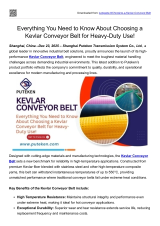 Everything You Need to Know About Choosing a Kevlar Conveyor Belt for Heavy-Duty Use!