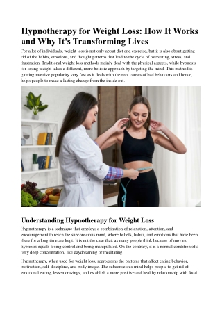 Hypnotherapy for Weight Loss_ How It Works and Why It’s Transforming Lives