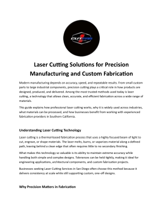Laser Cutting Solutions for Precision Manufacturing and Custom Fabrication