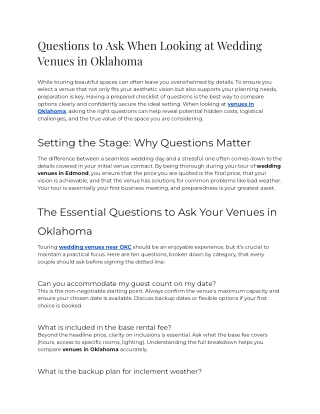 E - Questions to Ask When Looking at Wedding Venues in Oklahoma