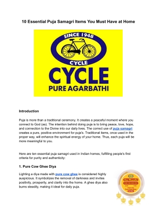 10 Essential Puja Samagri Items You Must Have at Home