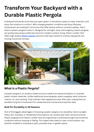Transform Your Backyard with a Durable Plastic Pergola
