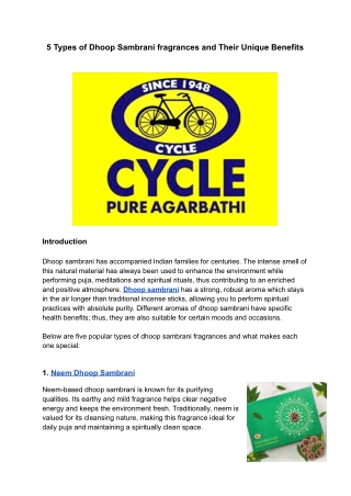 5 Types of Dhoop Sambrani fragrances and Their Unique Benefits