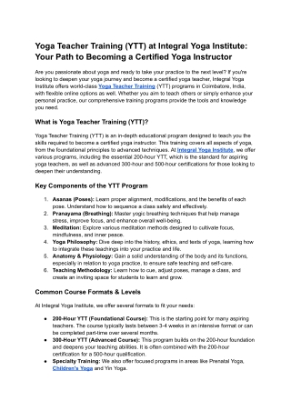 Best Yoga Teacher Training (YTT) in Coimbatore