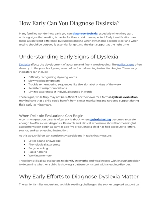How Early Can You Diagnose Dyslexia