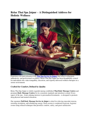 Relax Thai Spa Jaipur – A Distinguished Address for Holistic Wellness