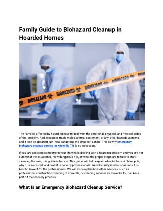 Family Guide to Biohazard Cleanup in Hoarded Home