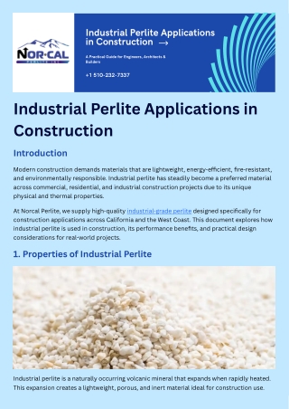 Industrial Perlite in Roofing, Insulation & Fireproof Construction Systems
