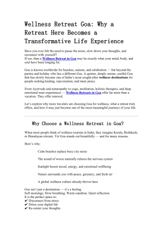 Wellness Retreat Goa Why a Retreat Here Becomes a Transformative Life Experience