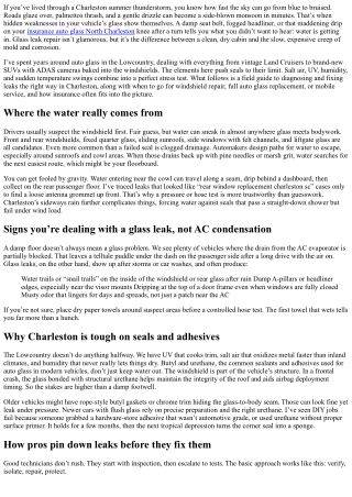 Glass Leak Repair Charleston SC: Seal Your Ride Against the Rain