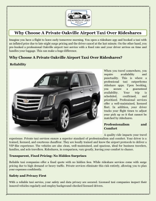 Why Choose A Private Oakville Airport Taxi Over Rideshares