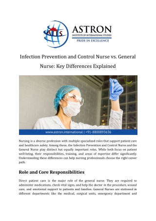 Infection Prevention and Control Nurse vs. General Nurse: Key Differences Explai