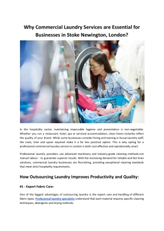 Why Commercial Laundry Services are Essential for Businesses in Stoke Newington, London