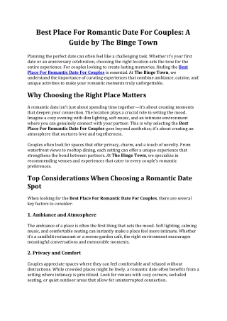 Best Place For Romantic Date For Couples: A Guide by The Binge Town