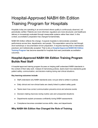 Hospital-Approved NABH 6th Edition Training Program for Hospitals