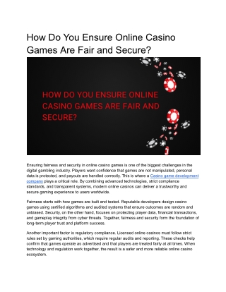 How Do You Ensure Online Casino Games Are Fair and Secure