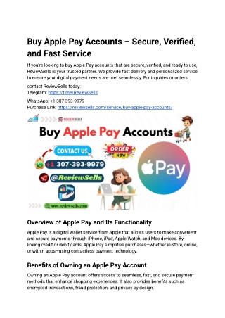 Buy Apple Pay Accounts – Safe, Verified & Fast 2025