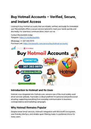 Buy Hotmail Accounts – Verified & Reliable Service 2025