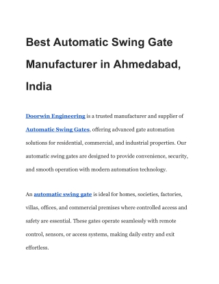 Best Automatic Swing Gate Manufacturer in Ahmedabad, India