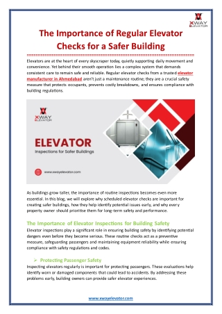 The Importance of Regular Elevator Checks for a Safer Building